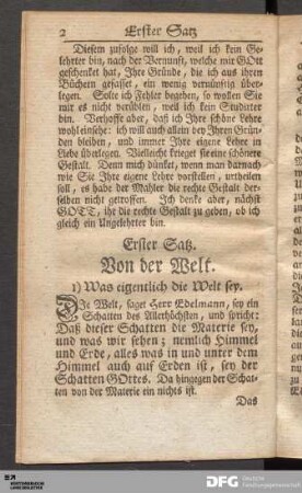 Erster Satz. Von der Welt.