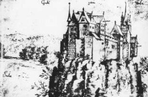 Halle (Saale), Burg Giebichenstein, graphische Darstellung, von Südwesten; älteste bekannte Darstellung; holländisch