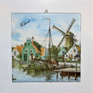 Idyllische Stadtdarstellung mit Holländermühle