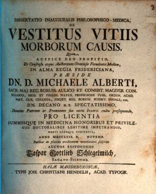 Dissertatio Inauguralis Philosophico-Medica, De Vestitus Vitiis Morborum Causis