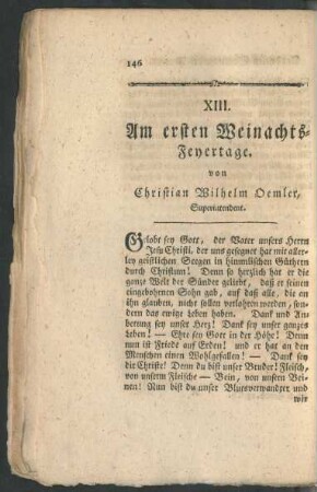 XIII. Am ersten Weinachts-Feyertage von Christian Wilhelm Oemler, Superintendent