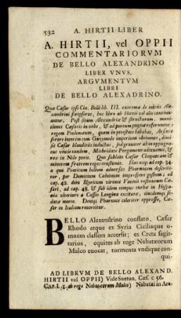 A. Hirtii, vel Oppii Commentariorum De Bello Alexandrino