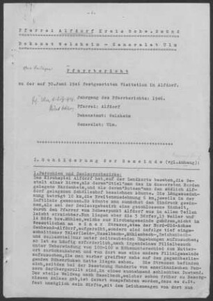 Alfdorf: Pfarrbericht 1946