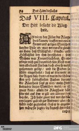 Das VIII. Capitul. Der Hirt besucht die Klugheit.