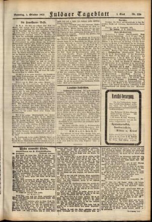 Zweite Ausgabe vom Samstag, den 01. Oktober 1921.