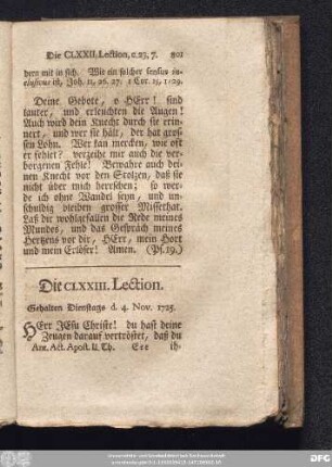 Die CLXXIII. Lection. Gehalten Dienstags d. 4. Nov. 1725.