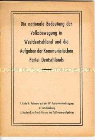 Sammlung von Dokumenten zur XV. Tagung des Parteivorstandes der KPD