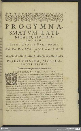 Progymnasma, Sive Dialogus Primus. Divinitas quoquo modo adumbrata