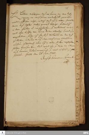 Brief von August Hermann Francke an Daniel Christian Francke.