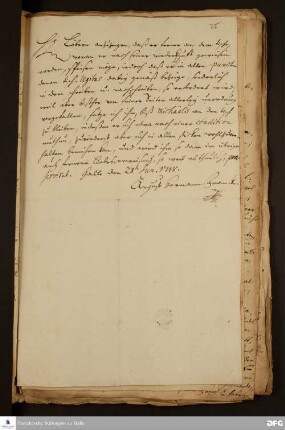 Brief von August Hermann Francke an Daniel Christian Francke.