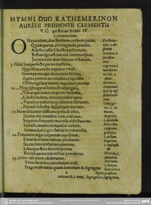 Hymni Duo Kathemerinon Aurelii Prudentii Clementis