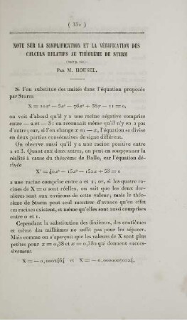Note sur la simplification et la vérification des calculus relatifs au théorème de Sturm.