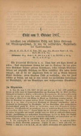 I. Edikt vom 9. Oktober 1807