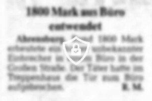1800 [Name maskiert] Büro entwendet