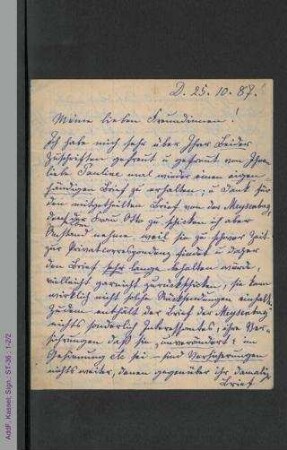 Brief von Marianne Menzzer an Pauline und Mathilde Hassenstein, hs.