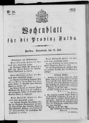 Nr. 28, Ausgabe vom 10. Juli 1852