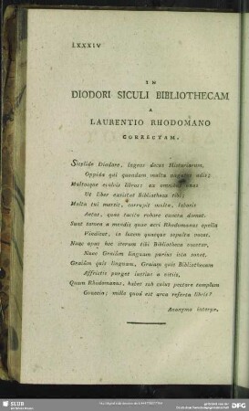 In Diodori Siculi Bibliothecam A Laurentio Rhodomano Correctam