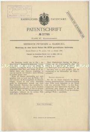 Patentschrift einer Neuerung an durch Patent Nr. 37779 geschützten Seiltriebe, Patent-Nr. 37785