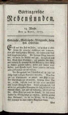 14. Woche. Den 5. April, 1777