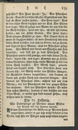 Die 71. Historia. Wie Eulenspiegel zu Bremen seinen Gästen den Braten mit dem Hintern betreuft