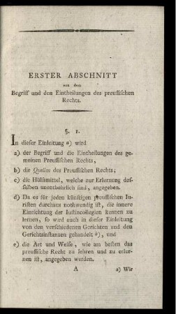 Erster Abschnitt. Von dem Begriff und Eintheilungen des preussischen Rechts.