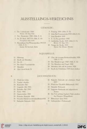 Ausstellungs-Verzeichnis (Nr. 1-89)
