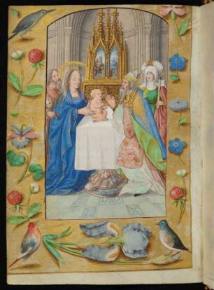 Miniatur (Darbringung im Tempel) mit Streumusterbordüre