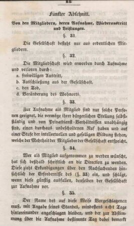 Fünfter Abschnitt. Von den Mitgliedern, deren Aufnahme, Wiederaustritt und Leistungen.