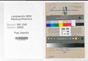 Entnazifizierung Heinrich Post , geb. 04.12.1889 (Leitungsmeister)