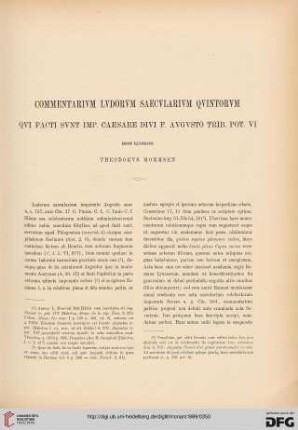 1: Commentarium ludorum saecularium quintorum qui facti sunt imp. Caesare Divi F. Augusti Trib. Pot. VI