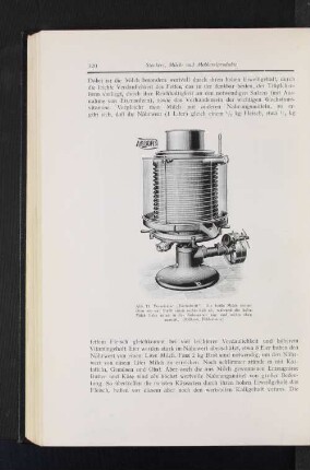 Abb. 11 Vorwärmer "Fortschritt". Die heiße Milch strömt oben ein und fließt unten rechts kalt ab, während die kalte Milch links unten in das Rohrsystem ein- und rechts oben austritt. (Ahlborn, Hildesheim)