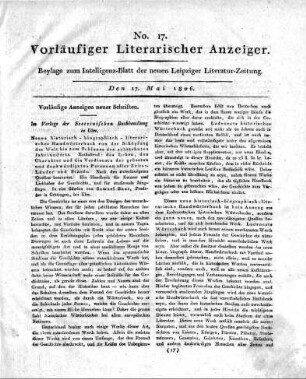 Vorläufige Anzeigen neuer Schriften.