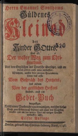 Herrn Emanuel Sonthoms Güldenes Kleinod der Kinder Gottes