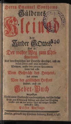 Herrn Emanuel Sonthoms Güldenes Kleinod der Kinder Gottes