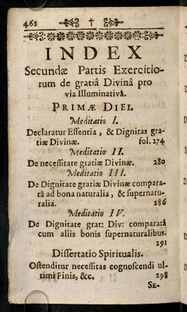 462-464, Index Secunda Partis Exercitiorum de gratia Divina pro via Illuminativa.