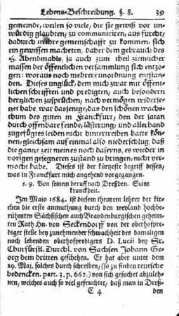 §. 9. Von seinem beruff nach Dreßden. Seine kranckheit