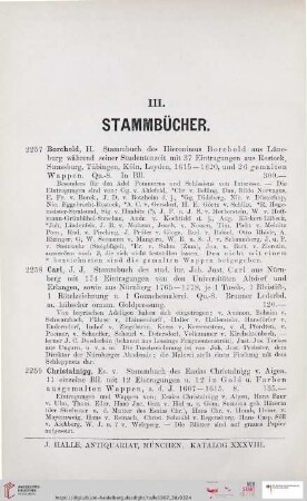 III. Stammbücher (Nr. 2257 - 2277)