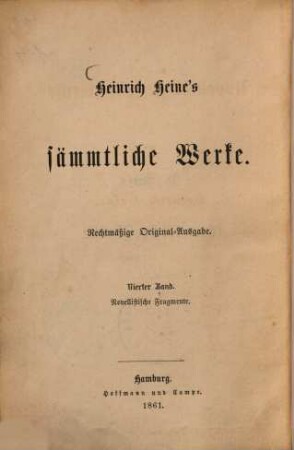 Heinrich Heine's sämmtliche Werke, 4.. Novellistische Fragmente