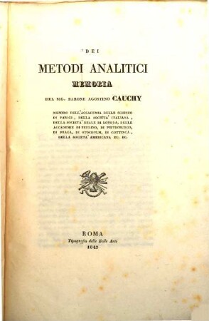 Dei metodi analitici memoria
