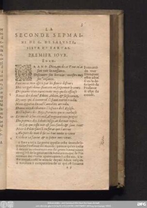 La Seconde Sepmaine De G. De Saluste, Sieur Du Bartas. Premier Iour. Eden.