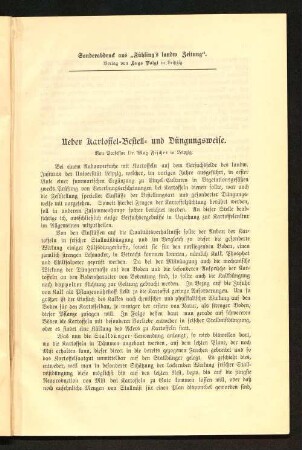 Ueber Kartoffel-Bestell- und Düngungsweise