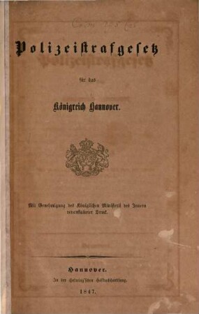 Polizeistrafgesetz für das Königreich Hannover