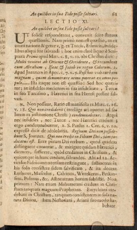 61-71, Lectio XI. An quilibet in sua Fide possit salvari? - Lectio XIII. Explicatio Symboli.