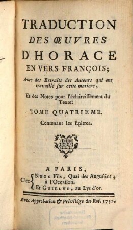Traduction des oeuvres D'Horace, Tom. 4 (1752)