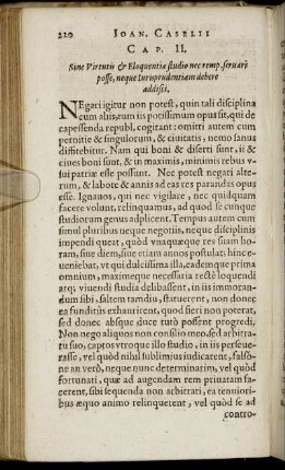 Cap. II. Sine Virtutis & Eloquentia studio nec remp. seruari posse, neque Iurisprudentiam debere addisci.