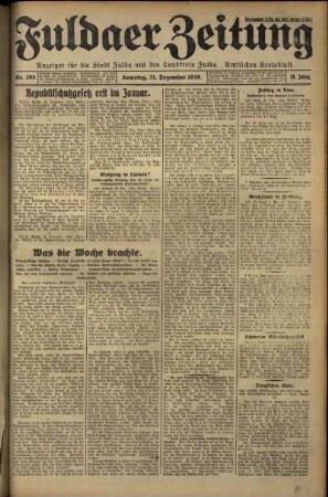 Erste Ausgabe vom Samstag, den 21. Dezember 1929.