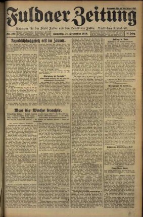 Erste Ausgabe vom Samstag, den 21. Dezember 1929.