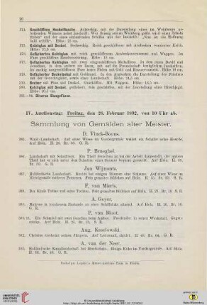 IV. Auctionstag: Freitag, den 26. Februar 1892, von 10 Uhr ab (Nr.385-473)