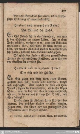 Hundert und dreyzehnte Fabel. Der Esel und der Fuchs