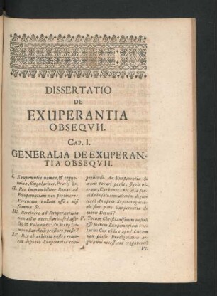 Cap. I. Generalia De Exuperantia Obsequii.